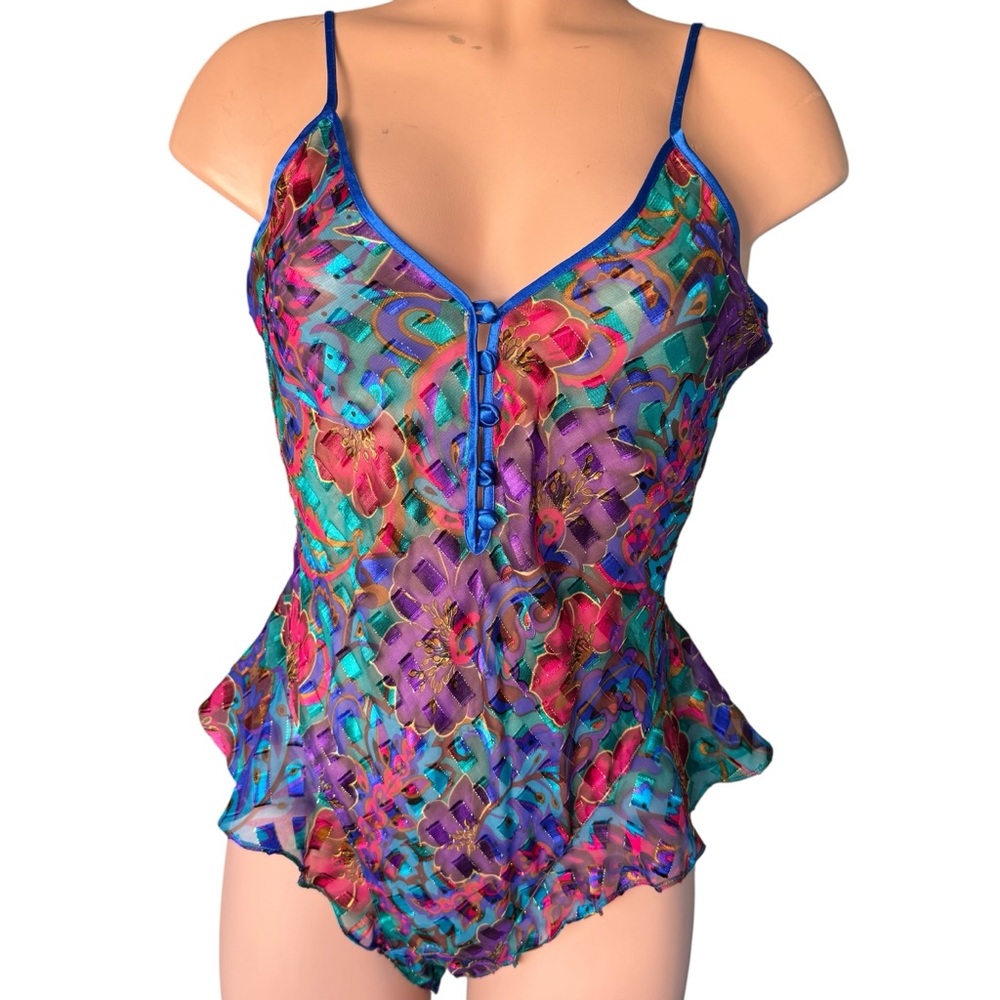 Vintage Victoria’s Secret Gold Label Sheer Teddy Lingerie Floral Size M